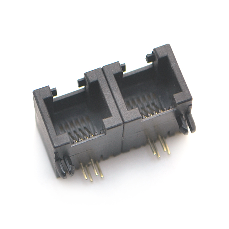 RJ11-6P4C 1x2 全塑 黑色 弯插