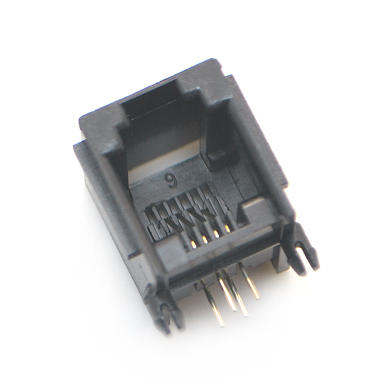RJ11-6P4C 全塑 黑色 带耳 弯插