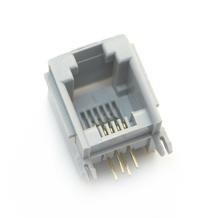 RJ11-6P4C 全塑 灰色 带耳 弯插