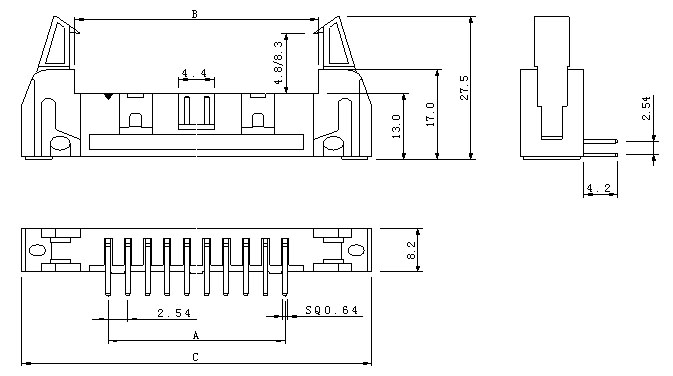 2.54mm弯针牛角<a href='//www.hp1858.com/product/' class='keys' title='点击查看关于连接器的相关信息' target='_blank'>连接器</a>规格书